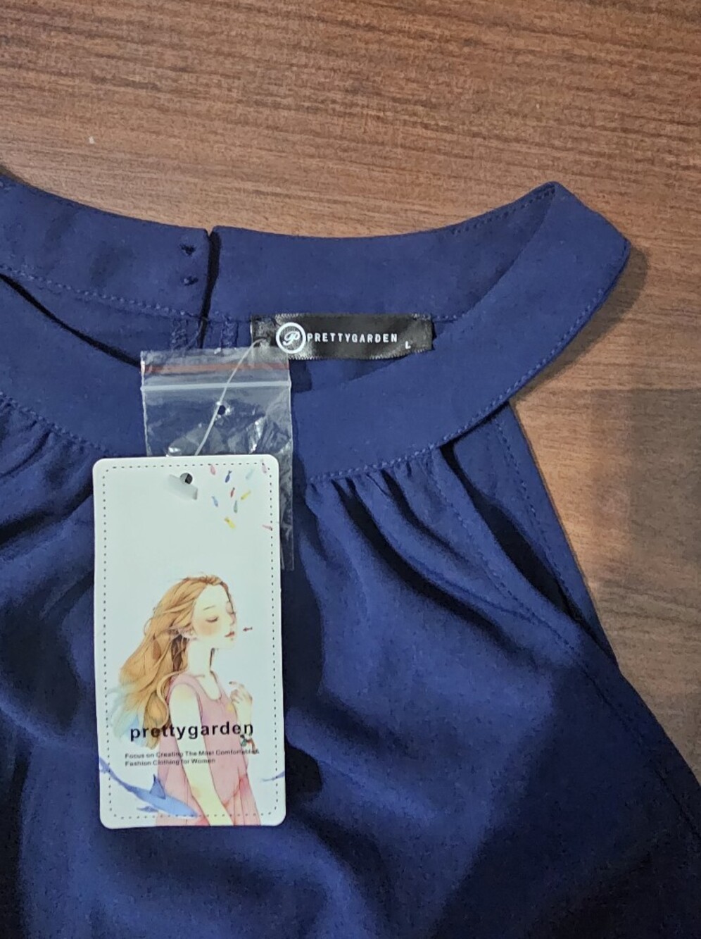 Prettygarden Sleeveless Navy Pleated Maxi Dress - Classic Halter Style - Picture 2 of 3